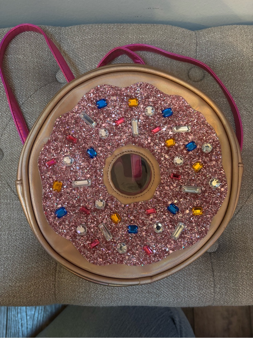 Place Metallic Gold Mini Backpack with Hot Pink Interior